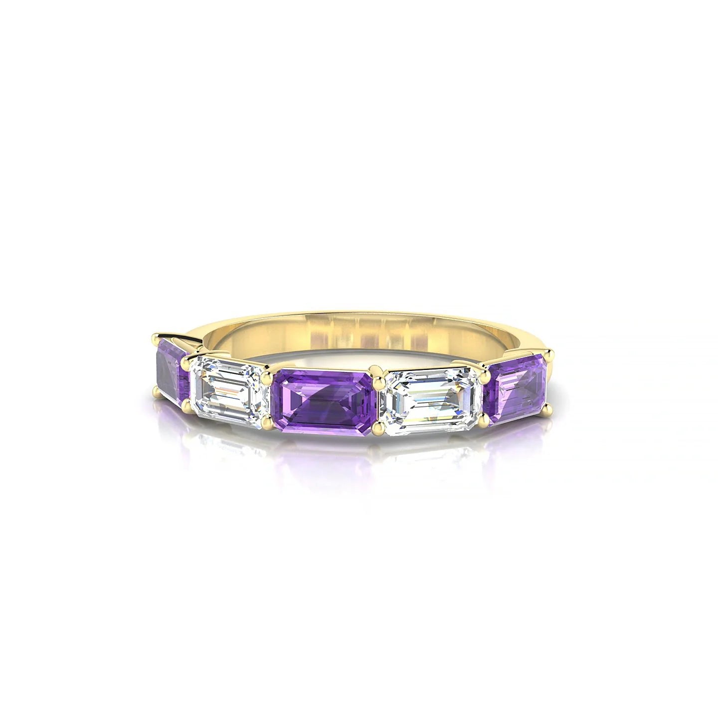 Reverence | 18k Yellow Gold 5 x 3 mm Emerald Amethyst & Diamond Ring