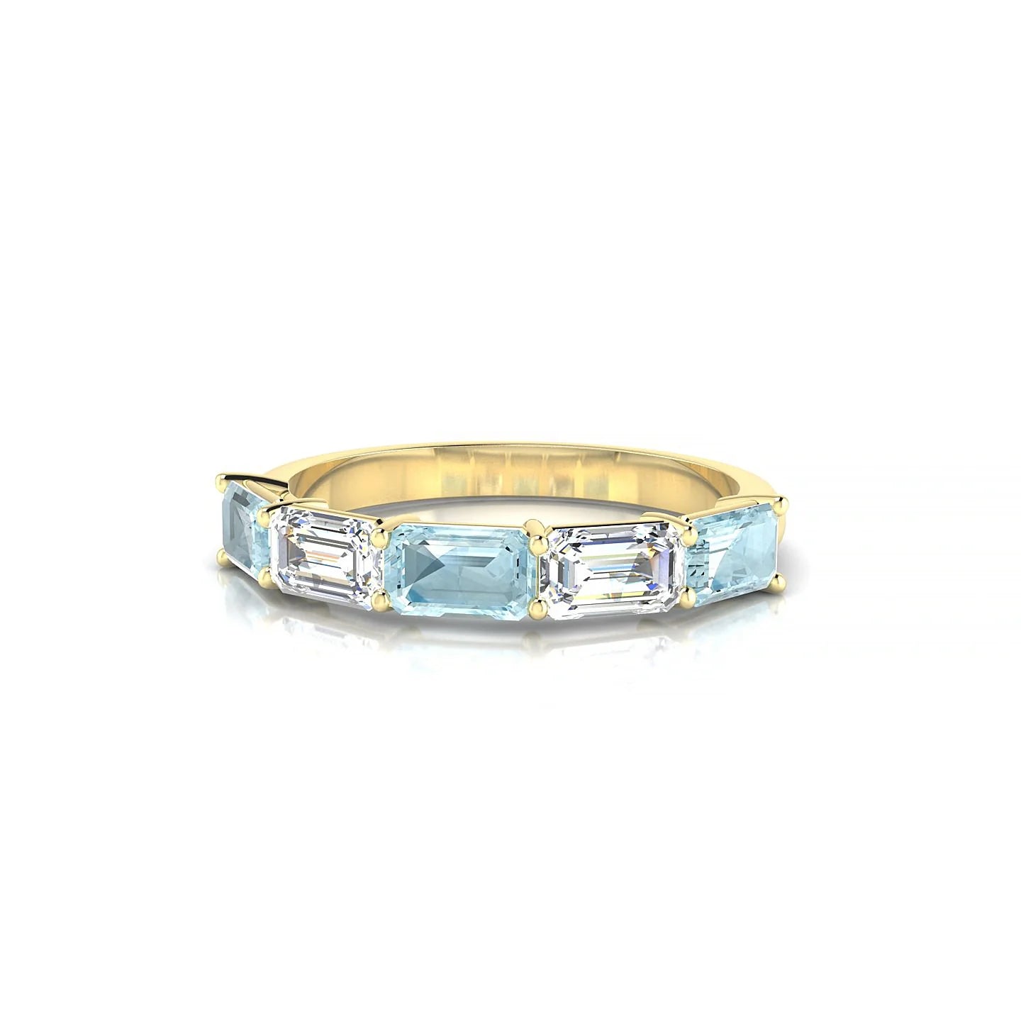 Reverence | 18k Yellow Gold 5 x 3 mm Emerald Aquamarine & Diamond Ring