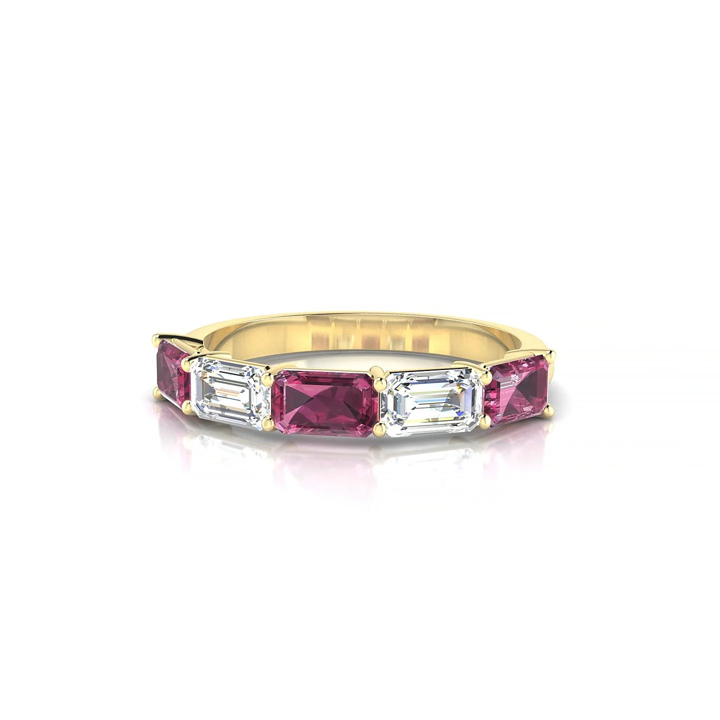 Reverence | 18k Yellow Gold 5 x 3 mm Emerald Rhodolite & Diamond Ring