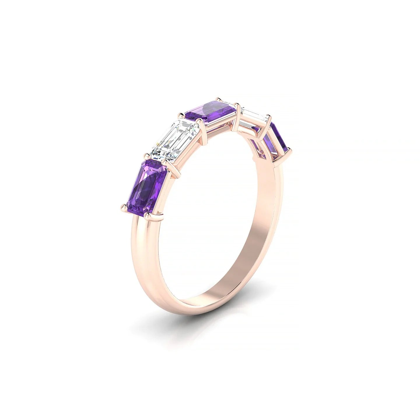 Reverence | 18k Rose Gold 5 x 3 mm Emerald Amethyst & Diamond Ring