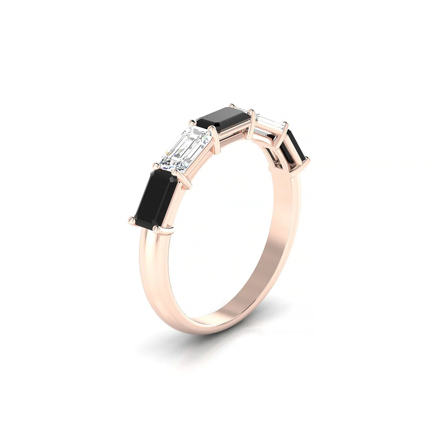 Reverence | 18k Rose Gold 5 x 3 mm Emerald Black Diamond & Diamond Ring