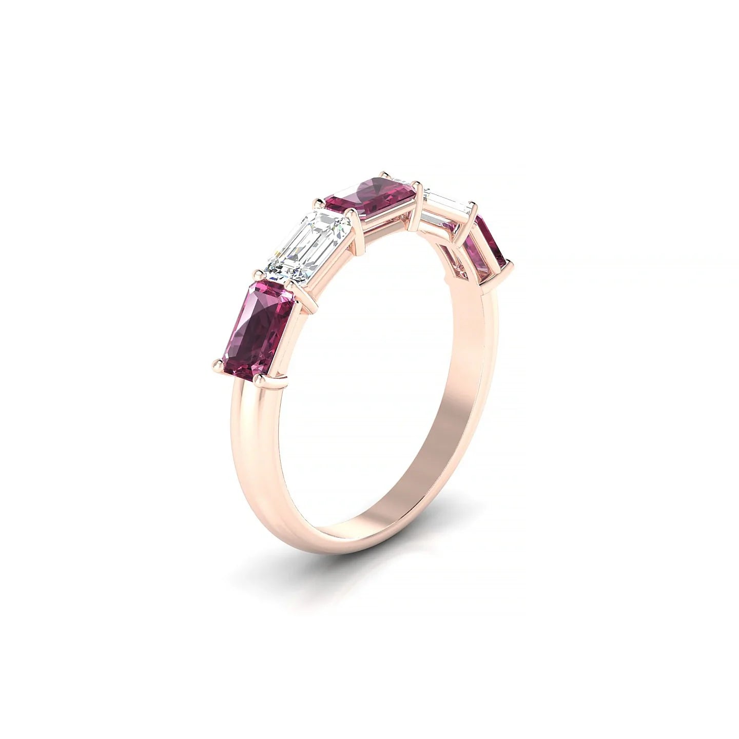 Reverence | 18k Rose Gold 5 x 3 mm Emerald Rhodolite & Diamond Ring