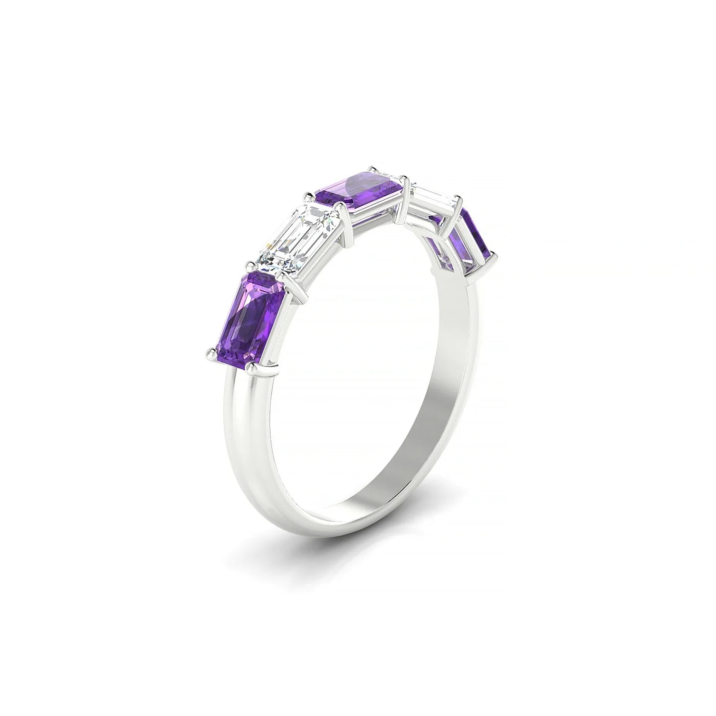 Reverence | 18k White Gold 5 x 3 mm Emerald Amethyst & Diamond Ring