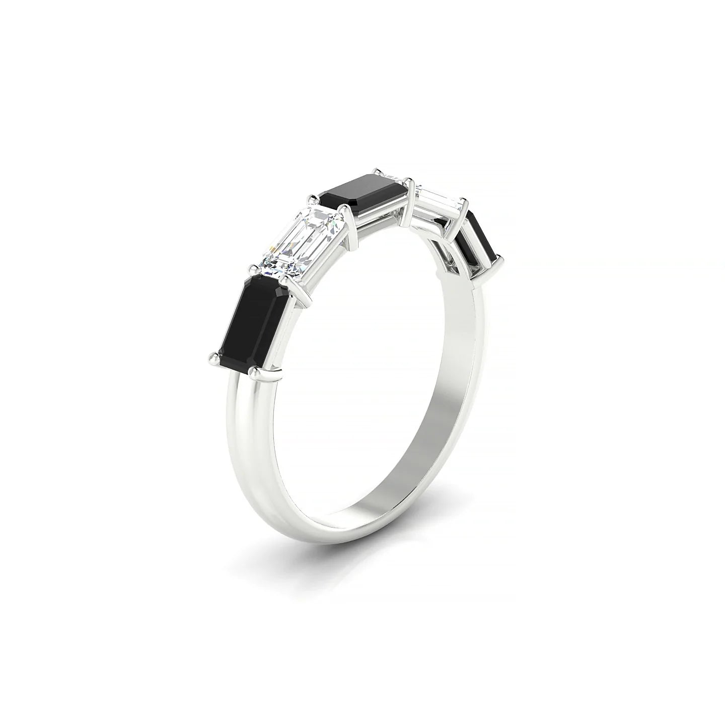Reverence | 18k White Gold 5 x 3 mm Emerald Black Diamond & Diamond Ring