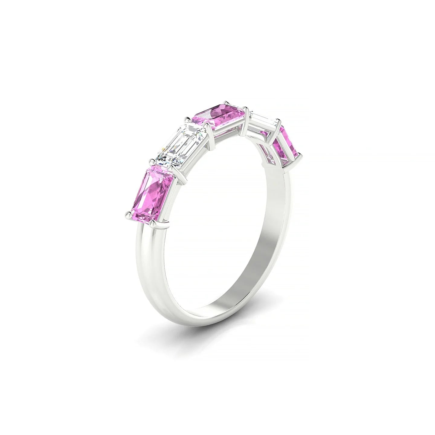 Reverence | 18k White Gold 5 x 3 mm Emerald Pink Sapphire & Diamond Ring