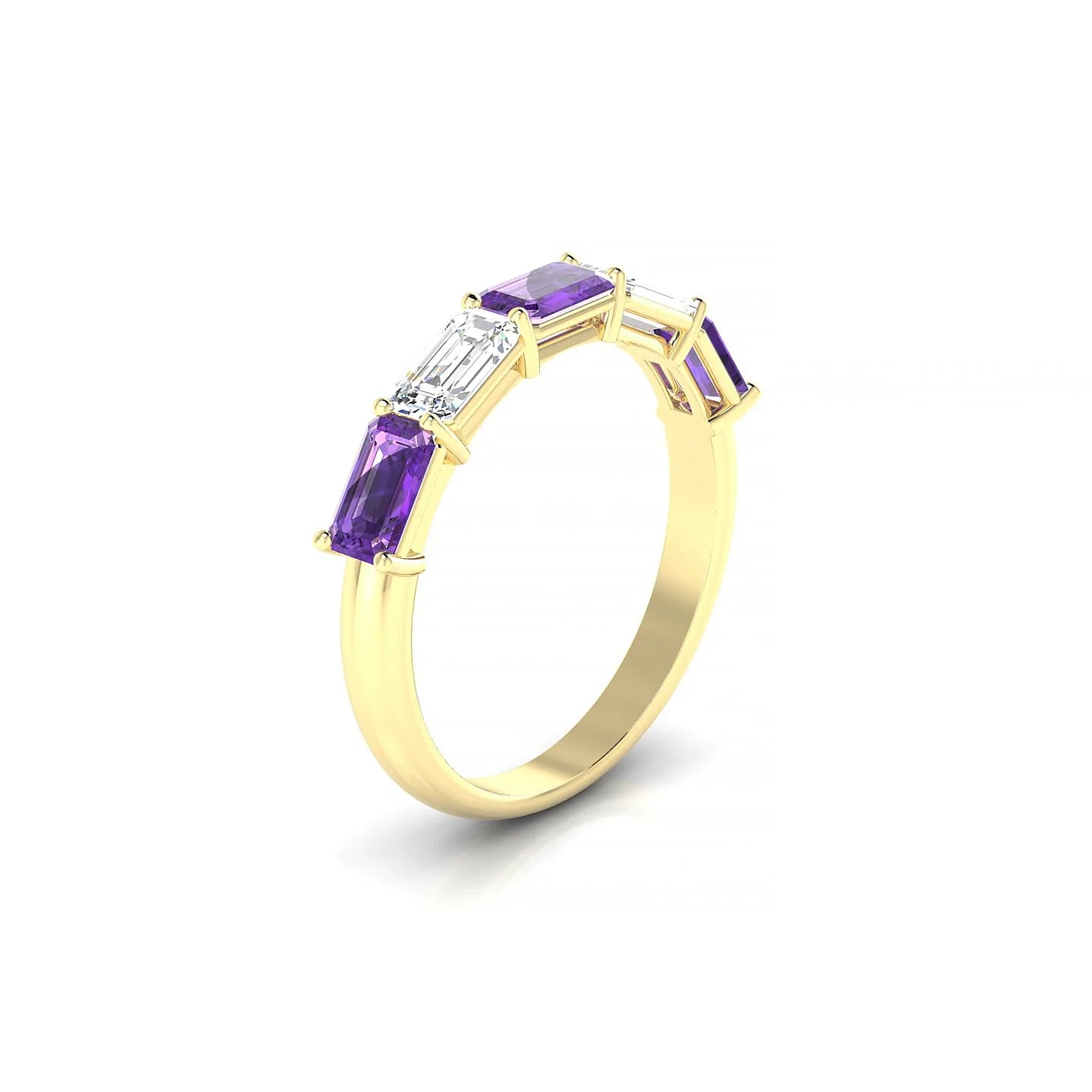 Reverence | 18k Yellow Gold 5 x 3 mm Emerald Amethyst & Diamond Ring