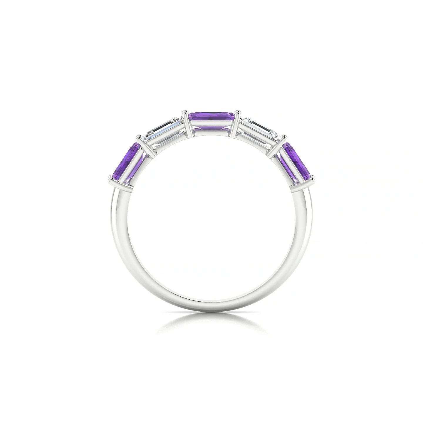 Reverence | 18k White Gold 5 x 3 mm Emerald Amethyst & Diamond Ring