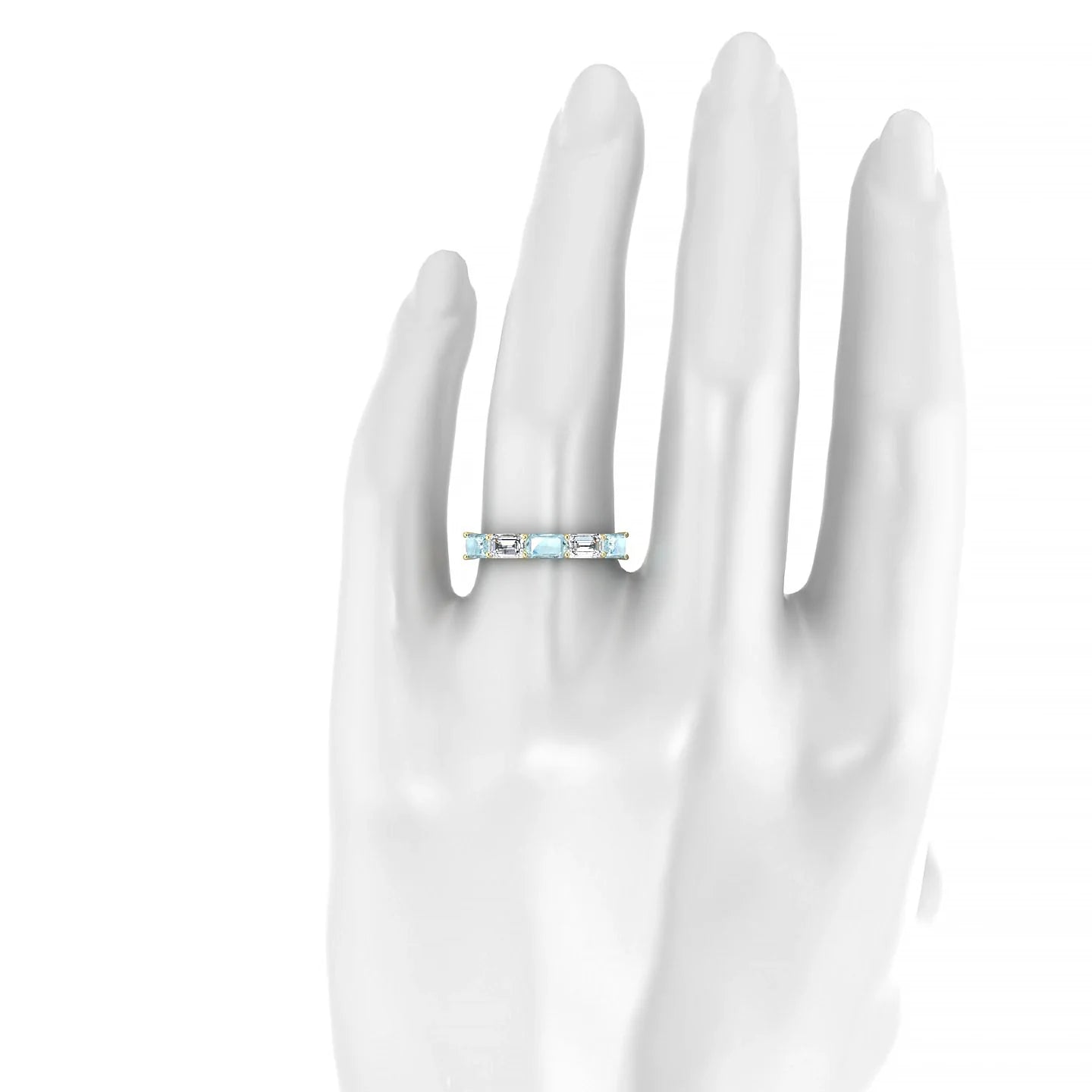 Reverence | 18k Yellow Gold 5 x 3 mm Emerald Aquamarine & Diamond Ring