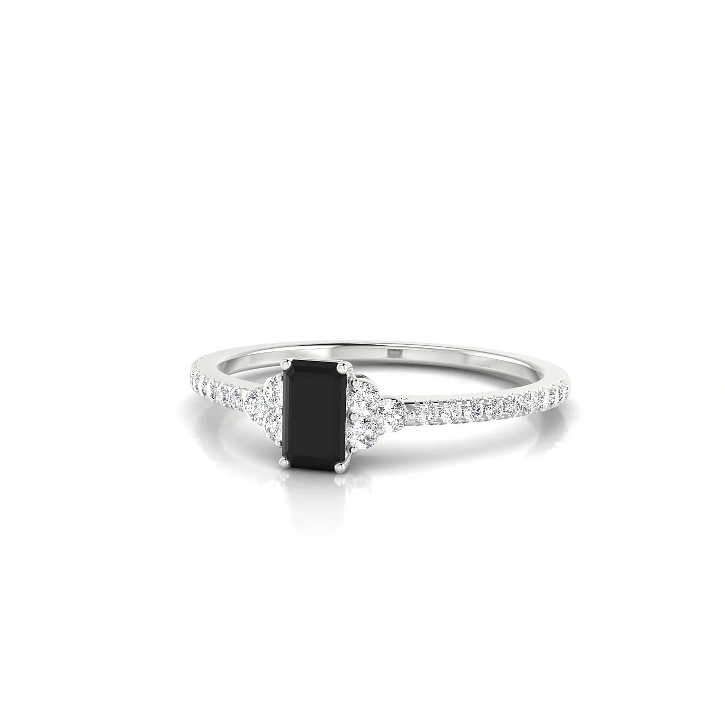 Reverie | 18k White Gold 5 x 3 mm Emerald Black Diamond Ring