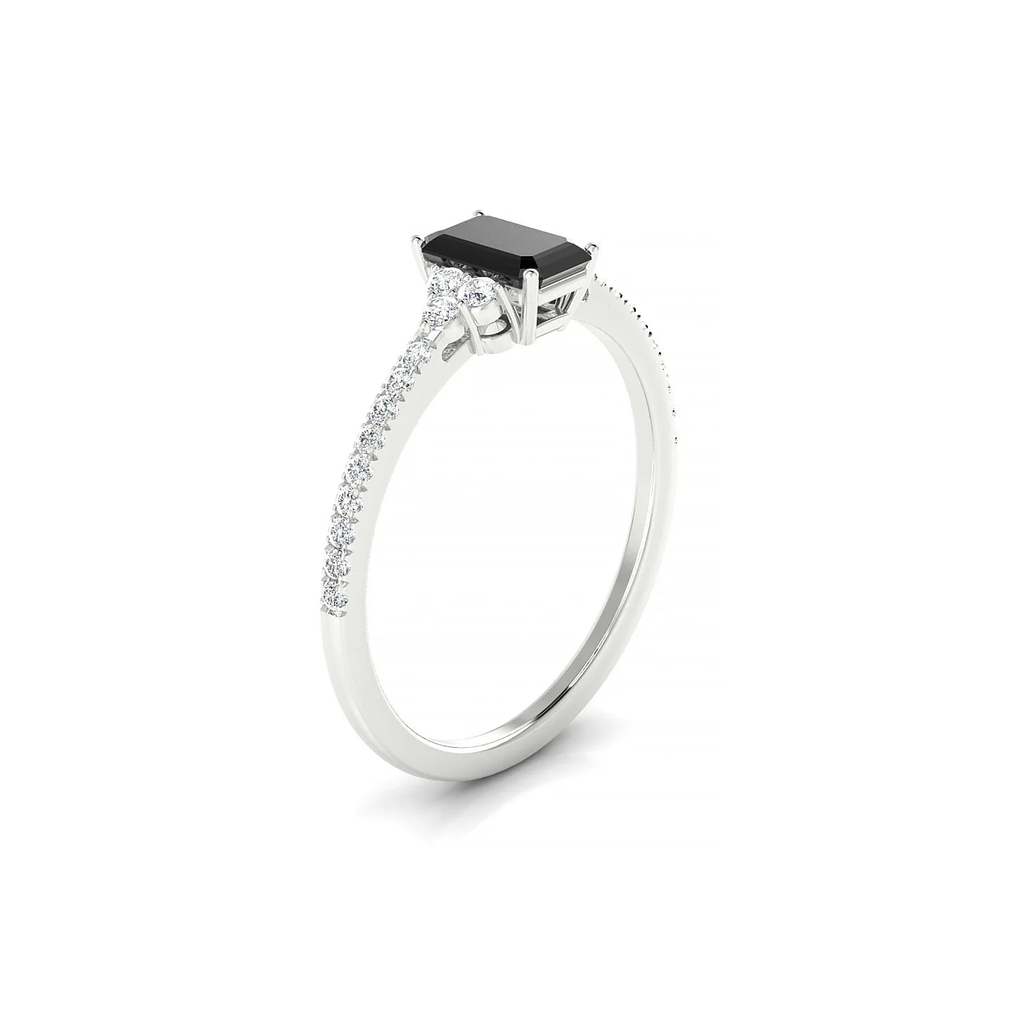 Reverie | 18k White Gold 6 x 4 mm Emerald Black Diamond Ring