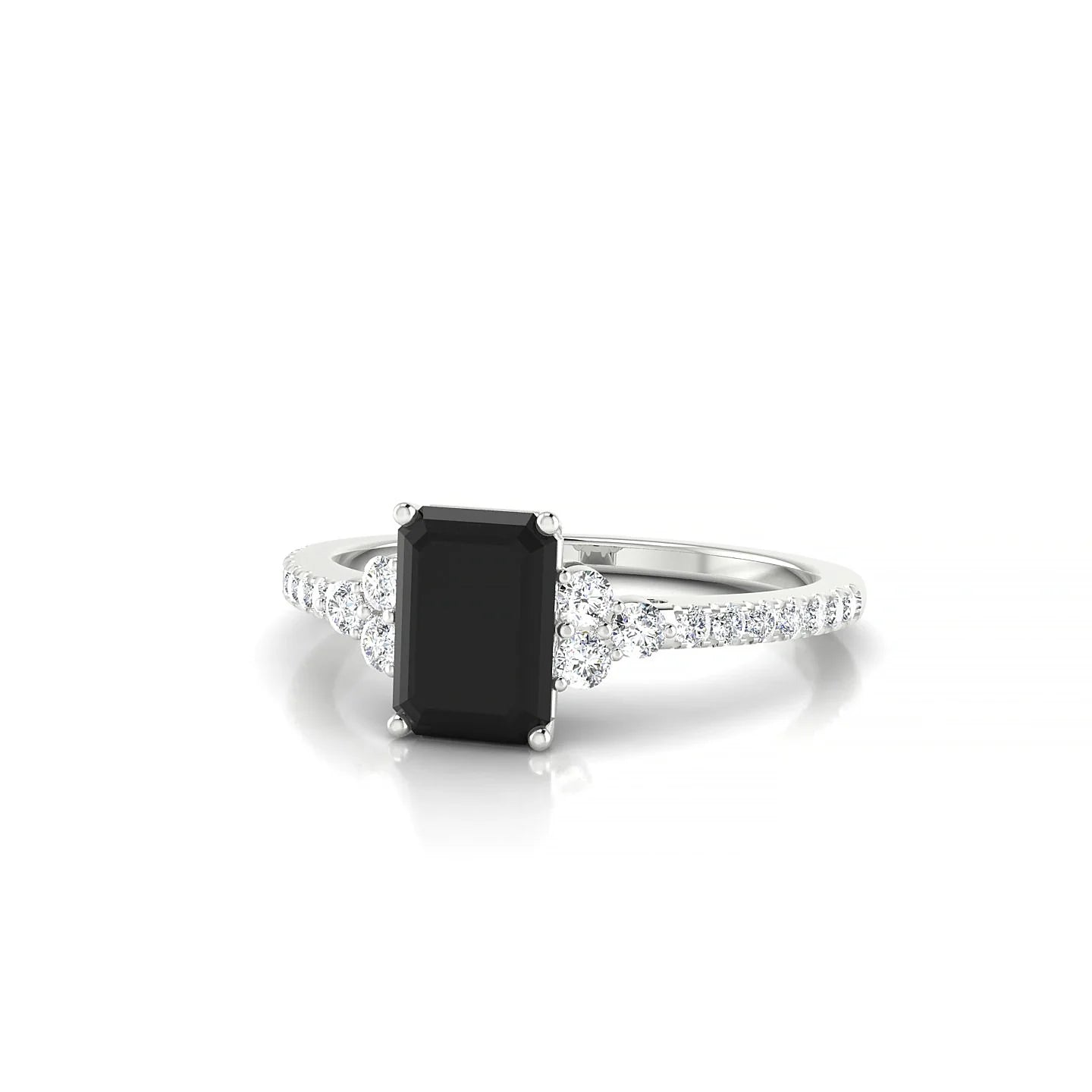 Reverie | 18k White Gold 7 x 5 mm Emerald Black Diamond Ring