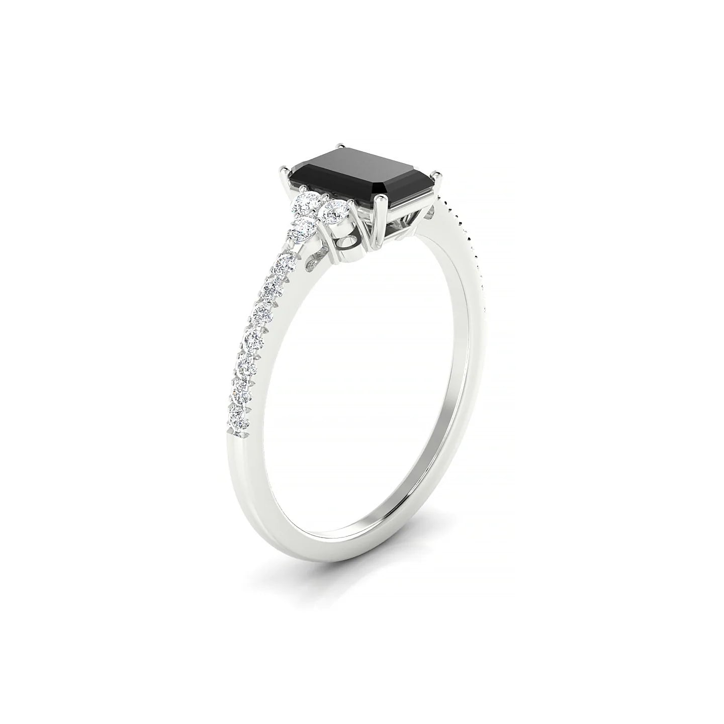 Reverie | 18k White Gold 7 x 5 mm Emerald Black Diamond Ring