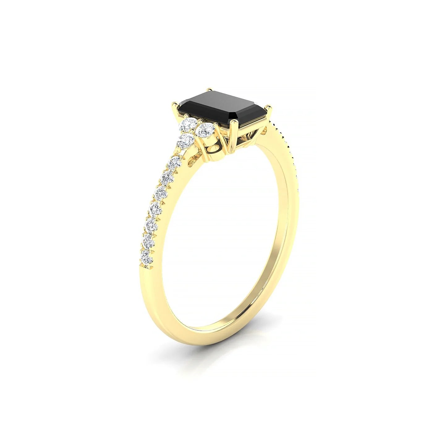 Reverie | 18k Yellow Gold 7 x 5 mm Emerald Black Diamond Ring