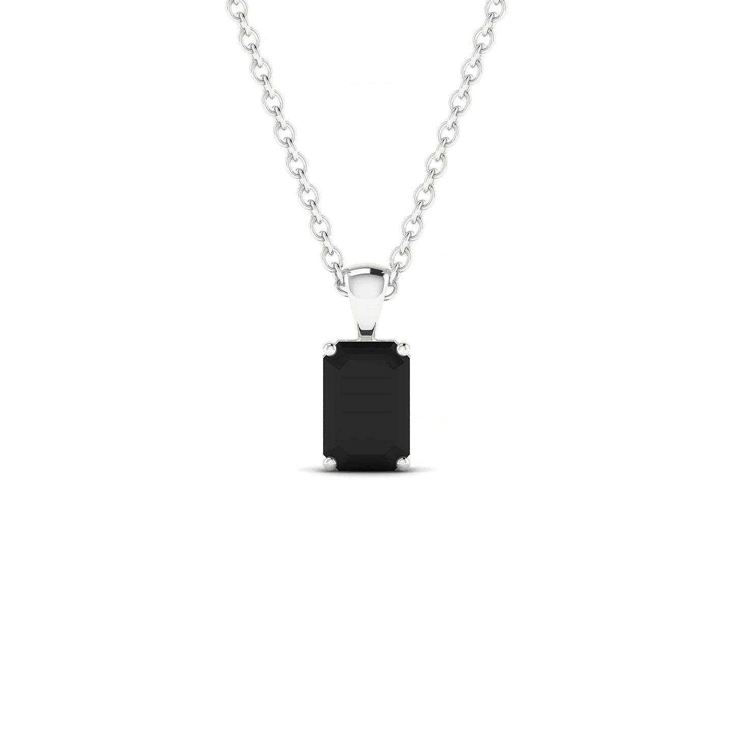 Reverse | 18k White Gold 6 x 4 mm Emerald Black Diamond Pendant