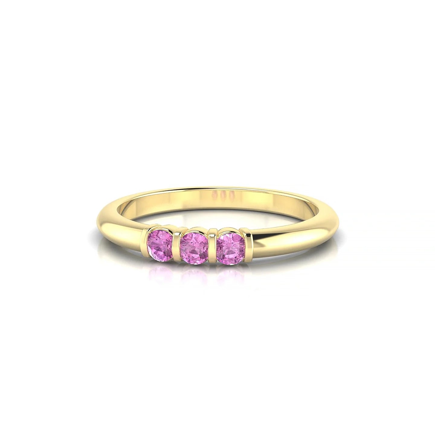 Ridge | 18k Yellow Gold 2.5 mm Round Pink Sapphire Ring