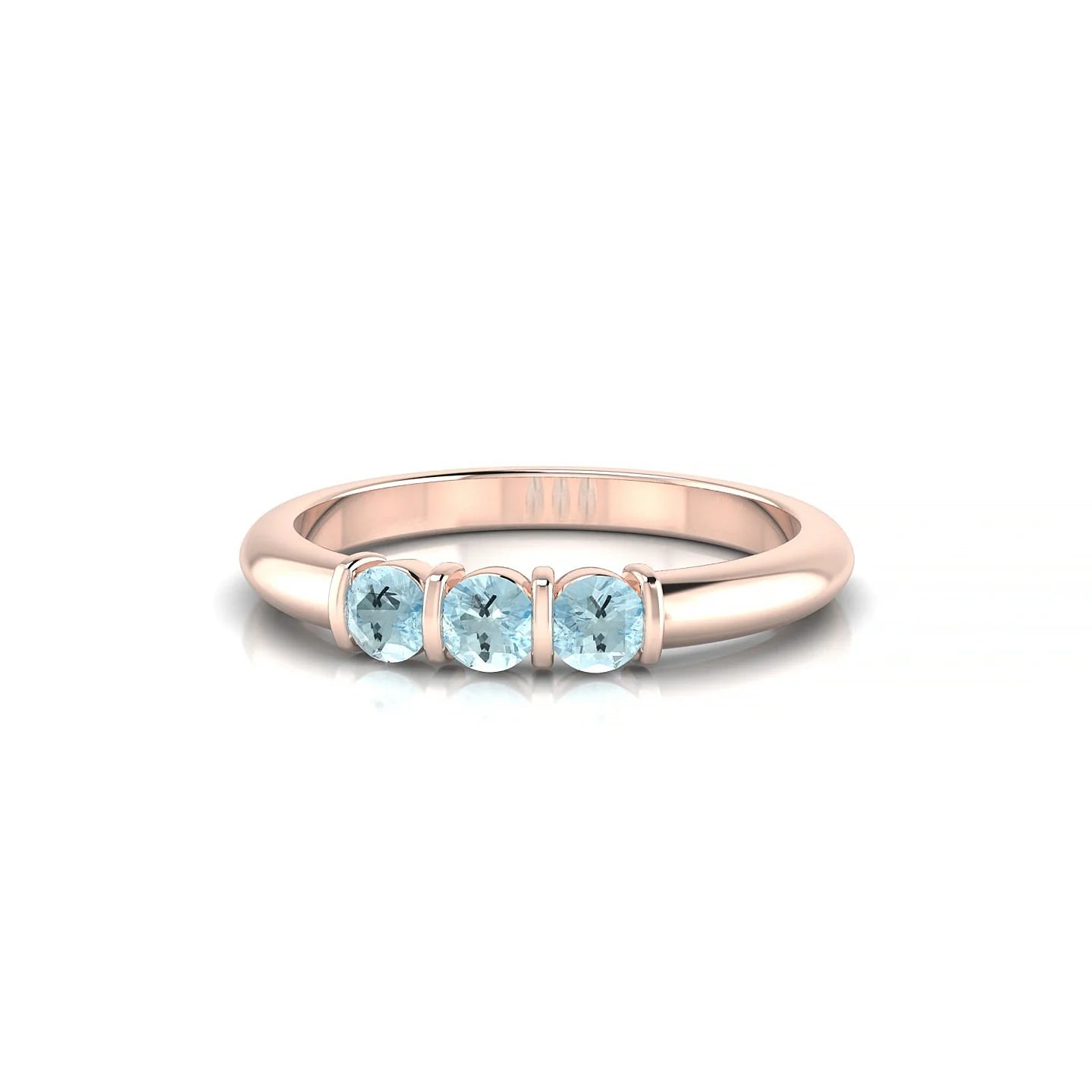 Ridge | 18k Rose Gold 3 mm Round Aquamarine Ring