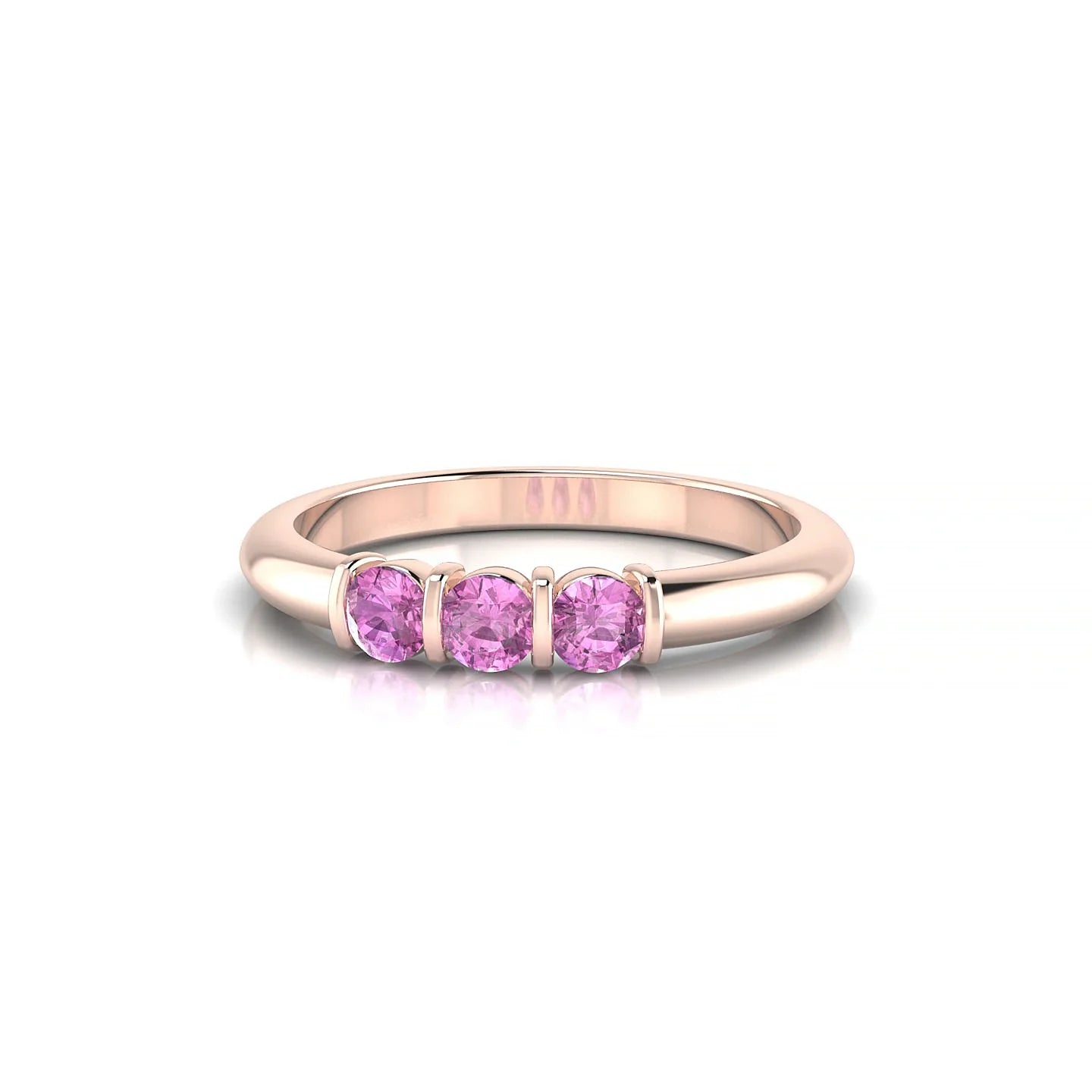 Ridge | 18k Rose Gold 3 mm Round Pink Sapphire Ring