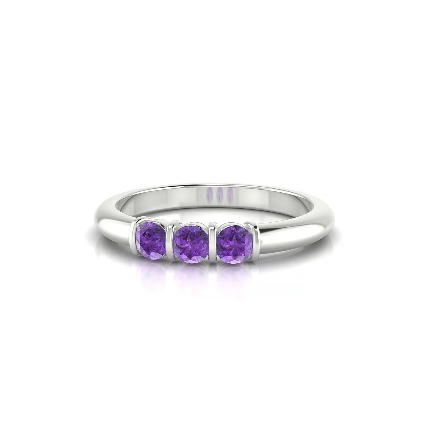 Ridge | 18k White Gold 3 mm Round Amethyst Ring