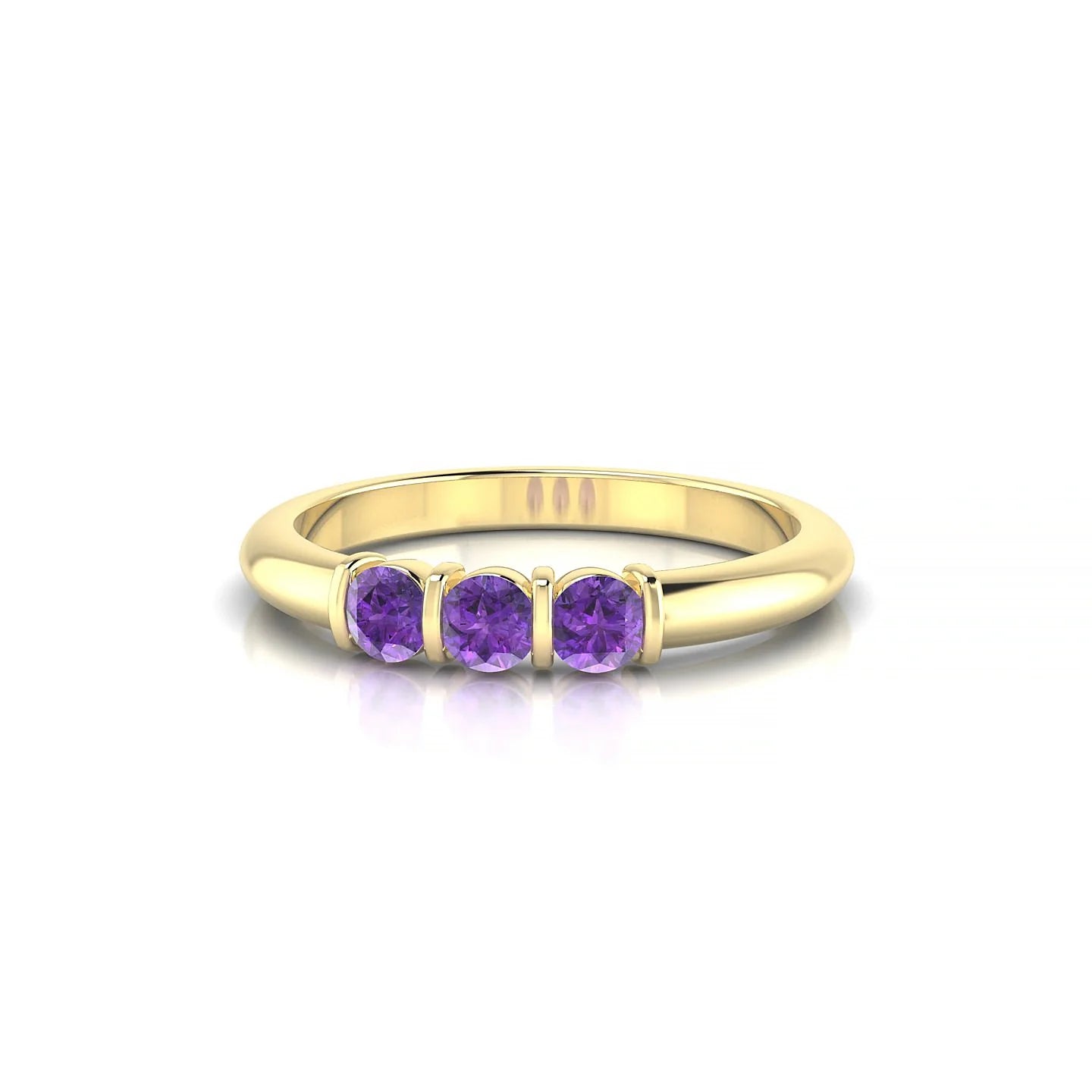 Ridge | 18k Yellow Gold 3 mm Round Amethyst Ring