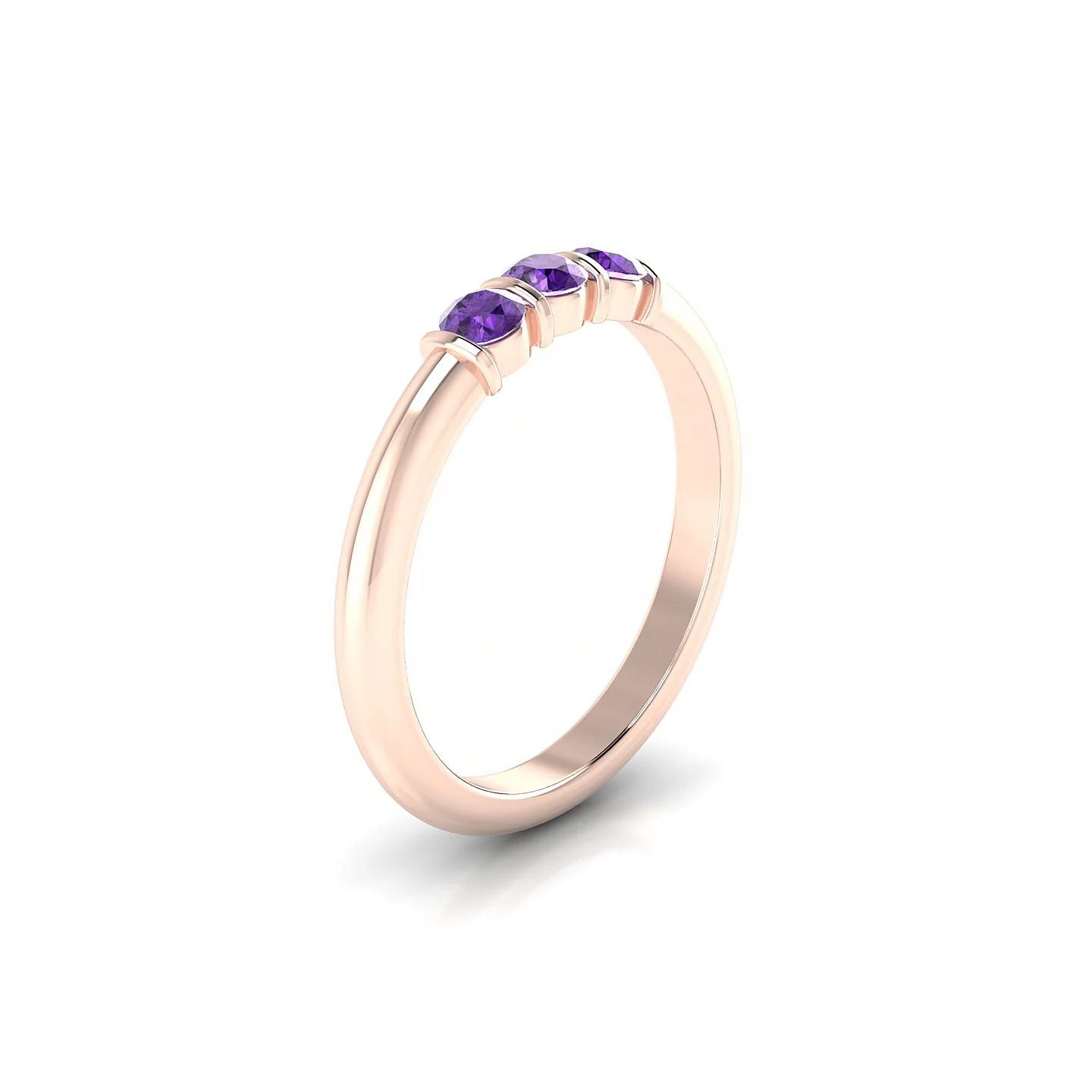 Ridge | 18k Rose Gold 3 mm Round Amethyst Ring