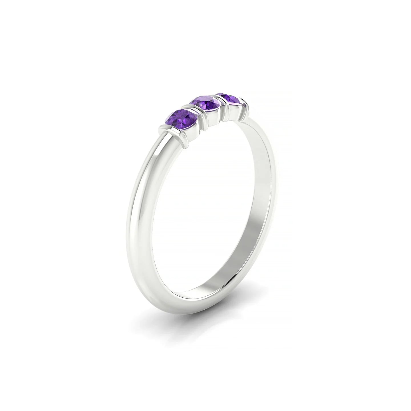 Ridge | 18k White Gold 3 mm Round Amethyst Ring