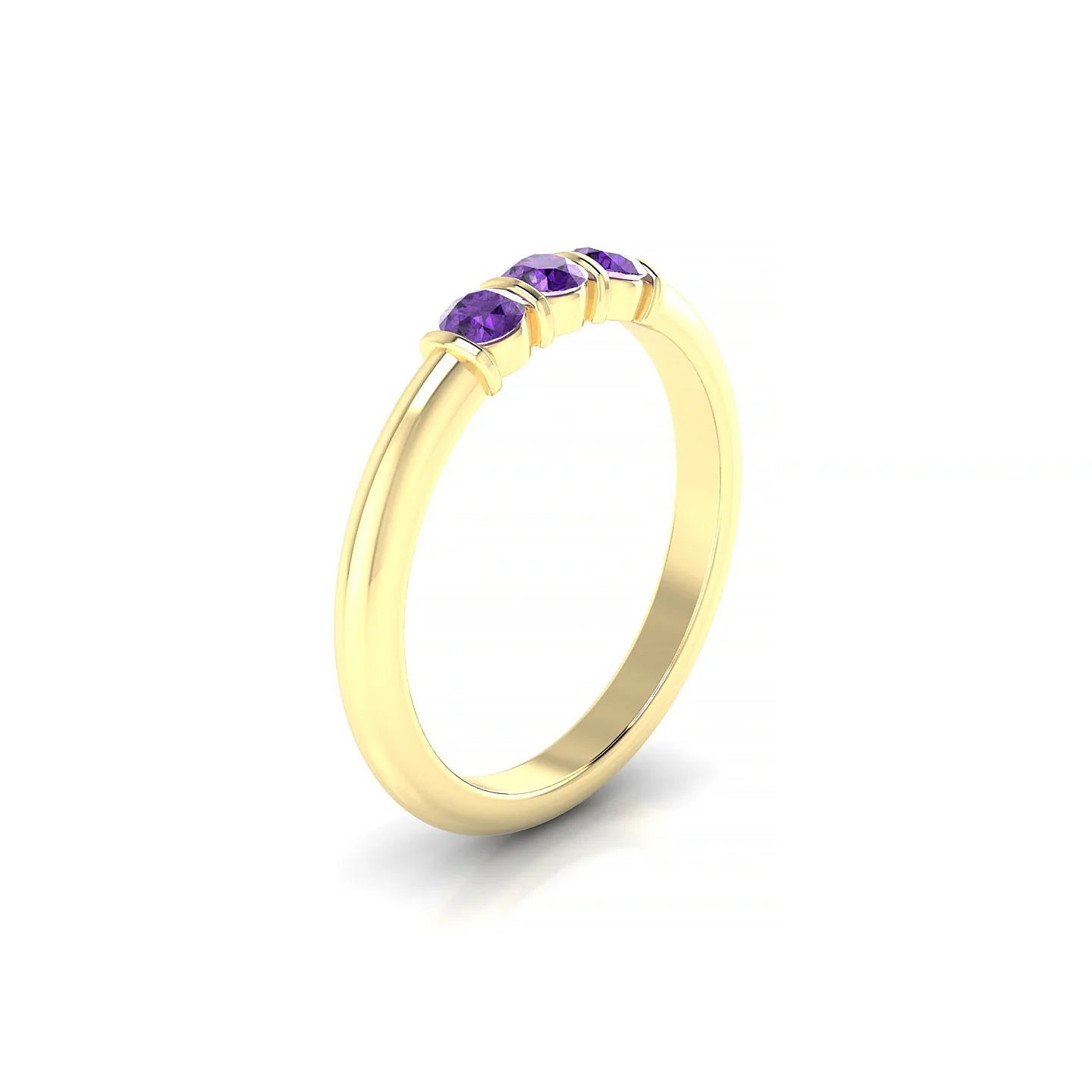 Ridge | 18k Yellow Gold 3 mm Round Amethyst Ring