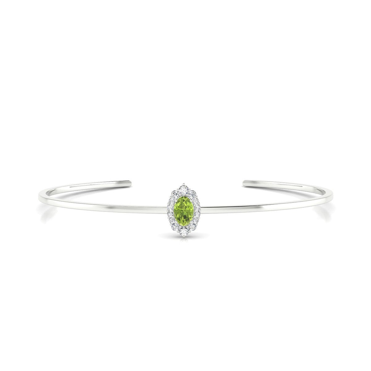 Romance | 18k White Gold 6 x 4 mm Oval Peridot Bangle