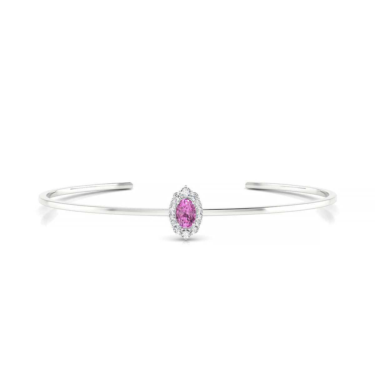 Romance | 18k White Gold 6 x 4 mm Oval Pink Sapphire Bangle
