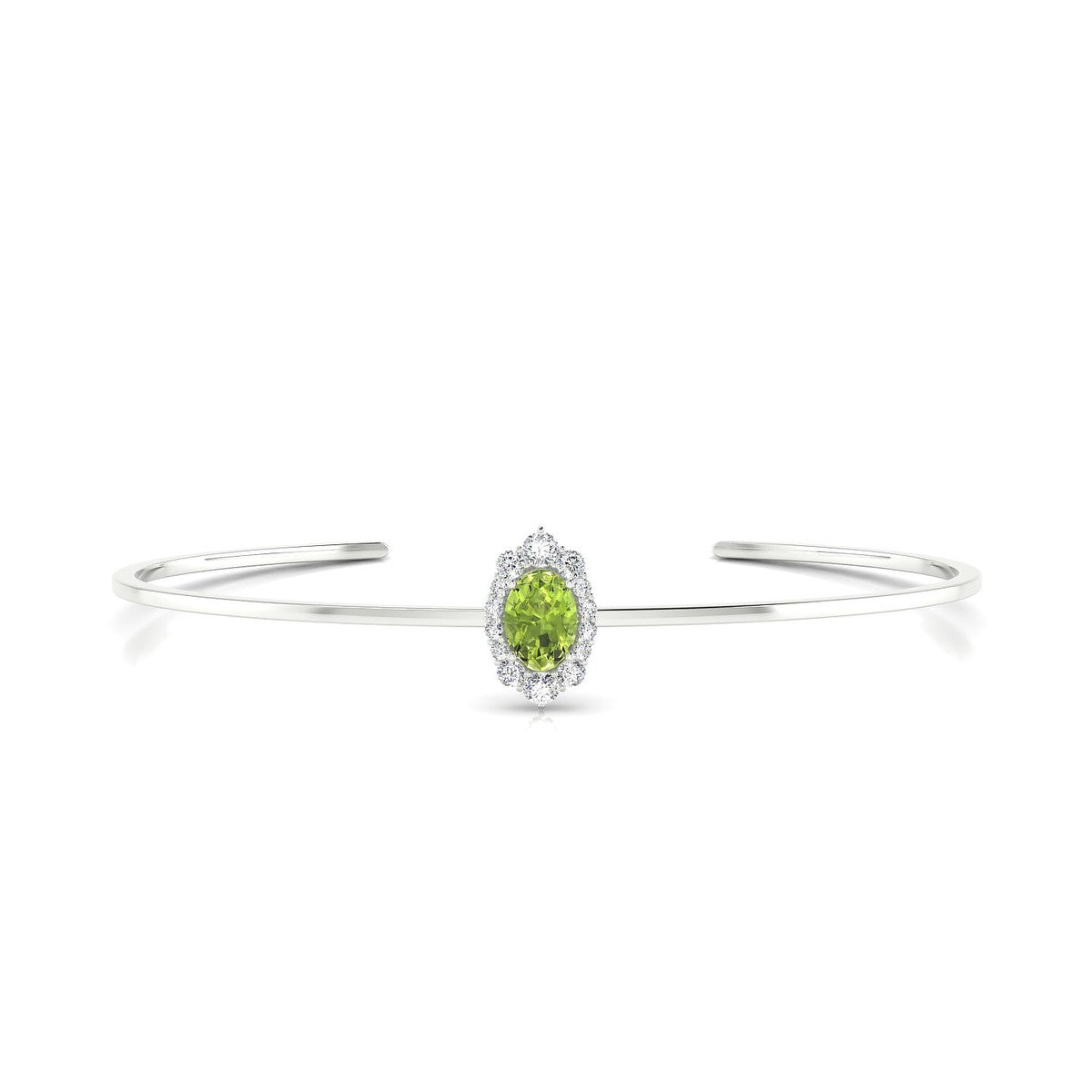 Romance | 18k White Gold 7 x 5 mm Oval Peridot Bangle