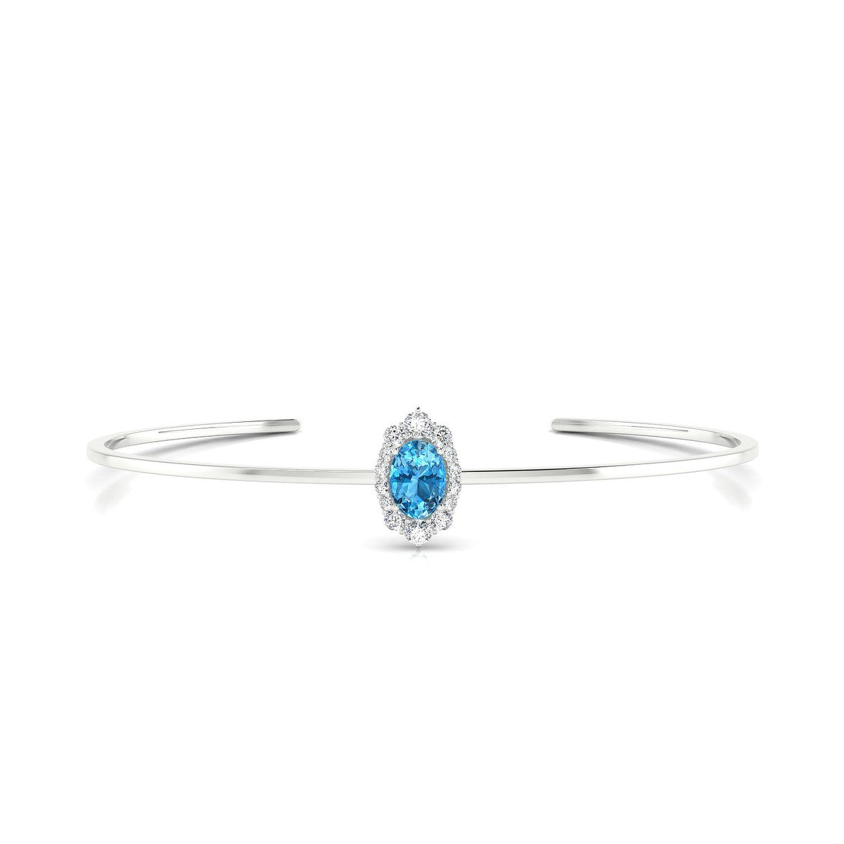 Romance | 18k White Gold 7 x 5 mm Oval Topaz Bangle