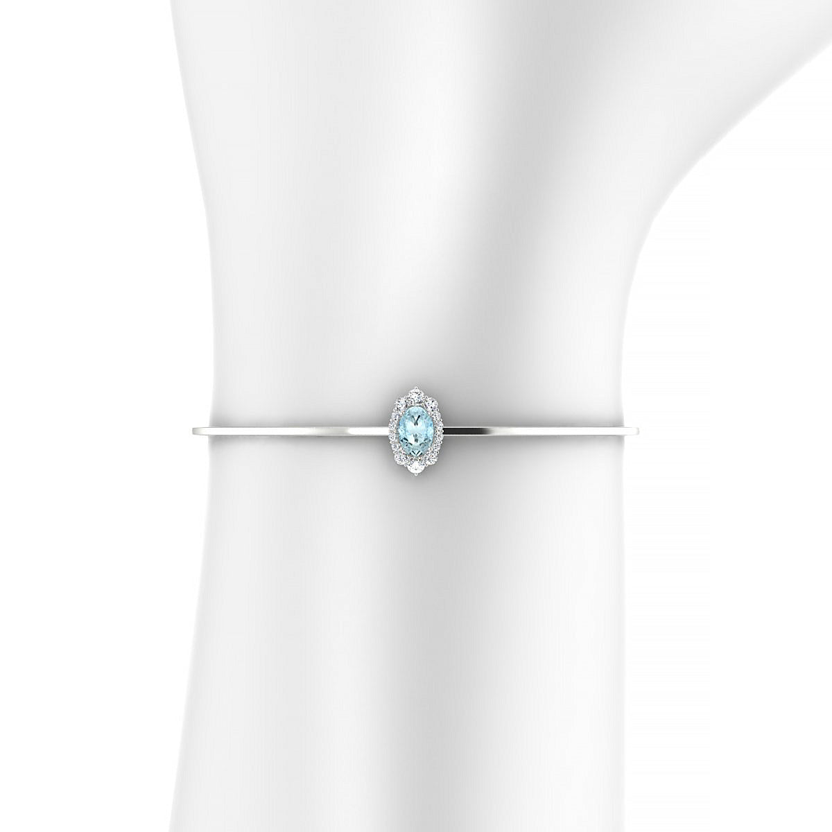 Romance | 18k White Gold 7 x 5 mm Oval Aquamarine Bangle