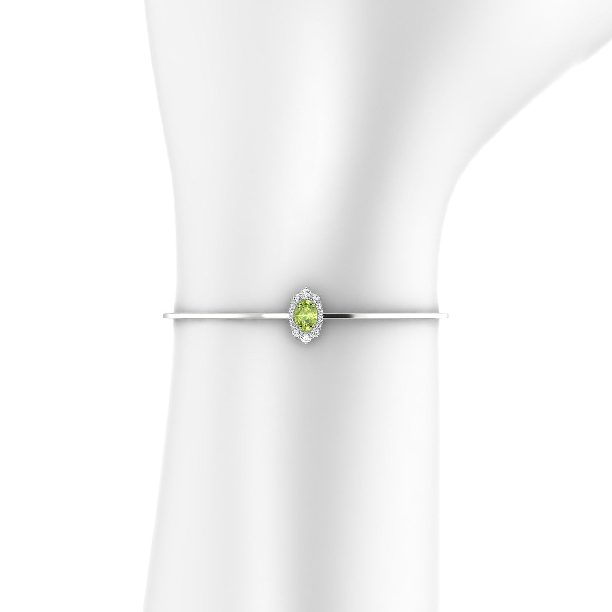 Romance | 18k White Gold 7 x 5 mm Oval Peridot Bangle