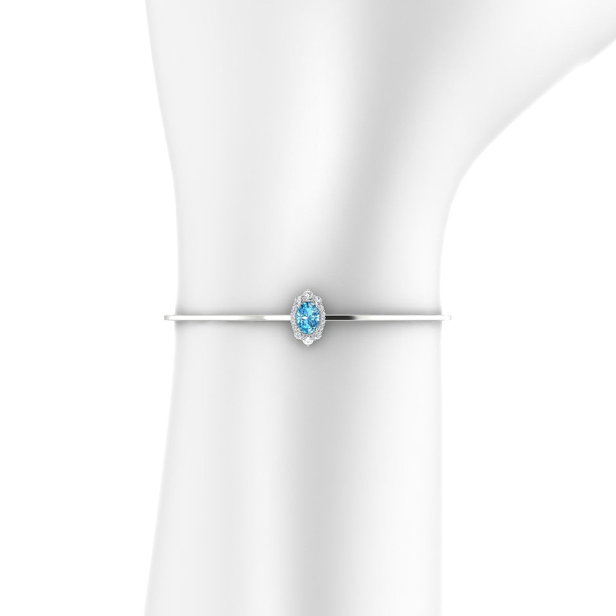 Romance | 18k White Gold 7 x 5 mm Oval Topaz Bangle