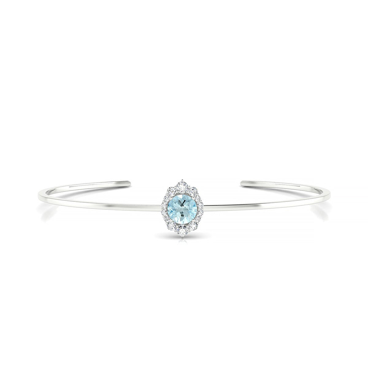 Romance | 18k White Gold 6 mm Round Aquamarine Bangle