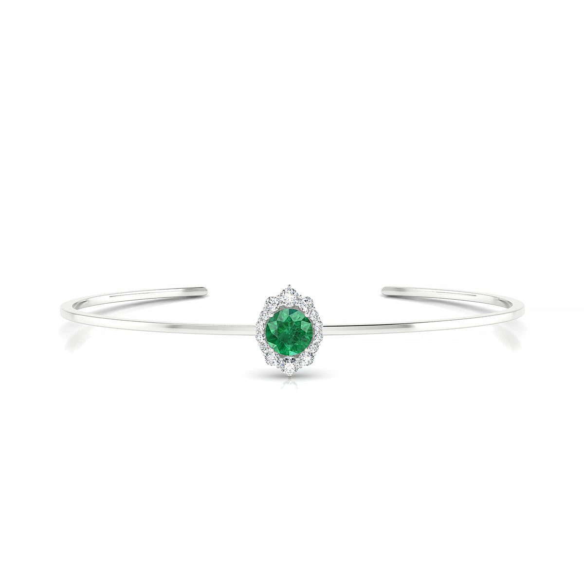 Romance | 18k White Gold 6 mm Round Emerald Bangle
