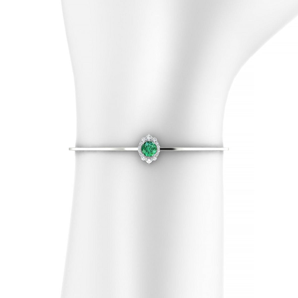 Romance | 18k White Gold 6 mm Round Emerald Bangle