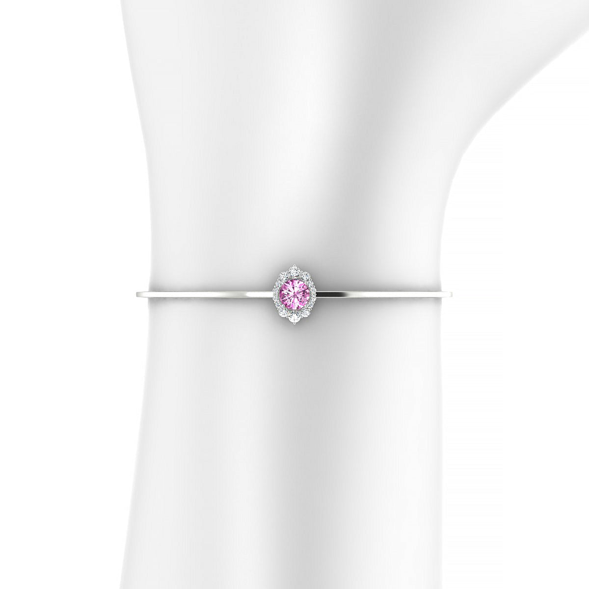Romance | 18k White Gold 6 mm Round Pink Sapphire Bangle