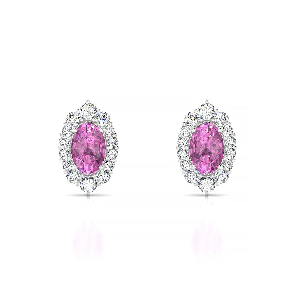 Romance | 18k White Gold 6 x 4 mm Oval Pink Sapphire Earrings