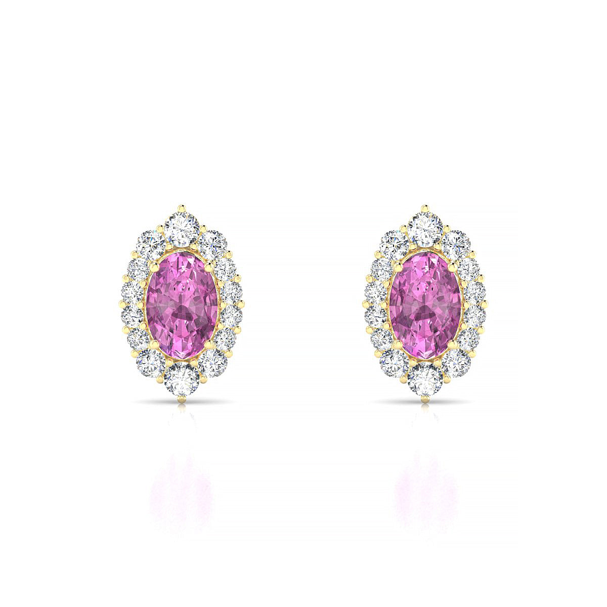 Romance | 18k Yellow Gold 6 x 4 mm Oval Pink Sapphire Earrings