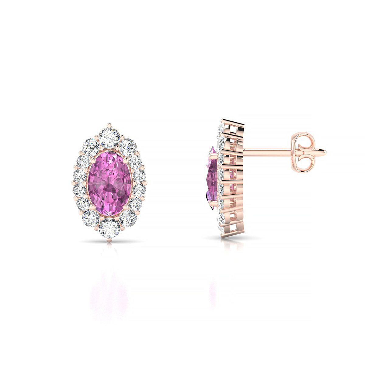 Romance | 18k Rose Gold 6 x 4 mm Oval Pink Sapphire Earrings