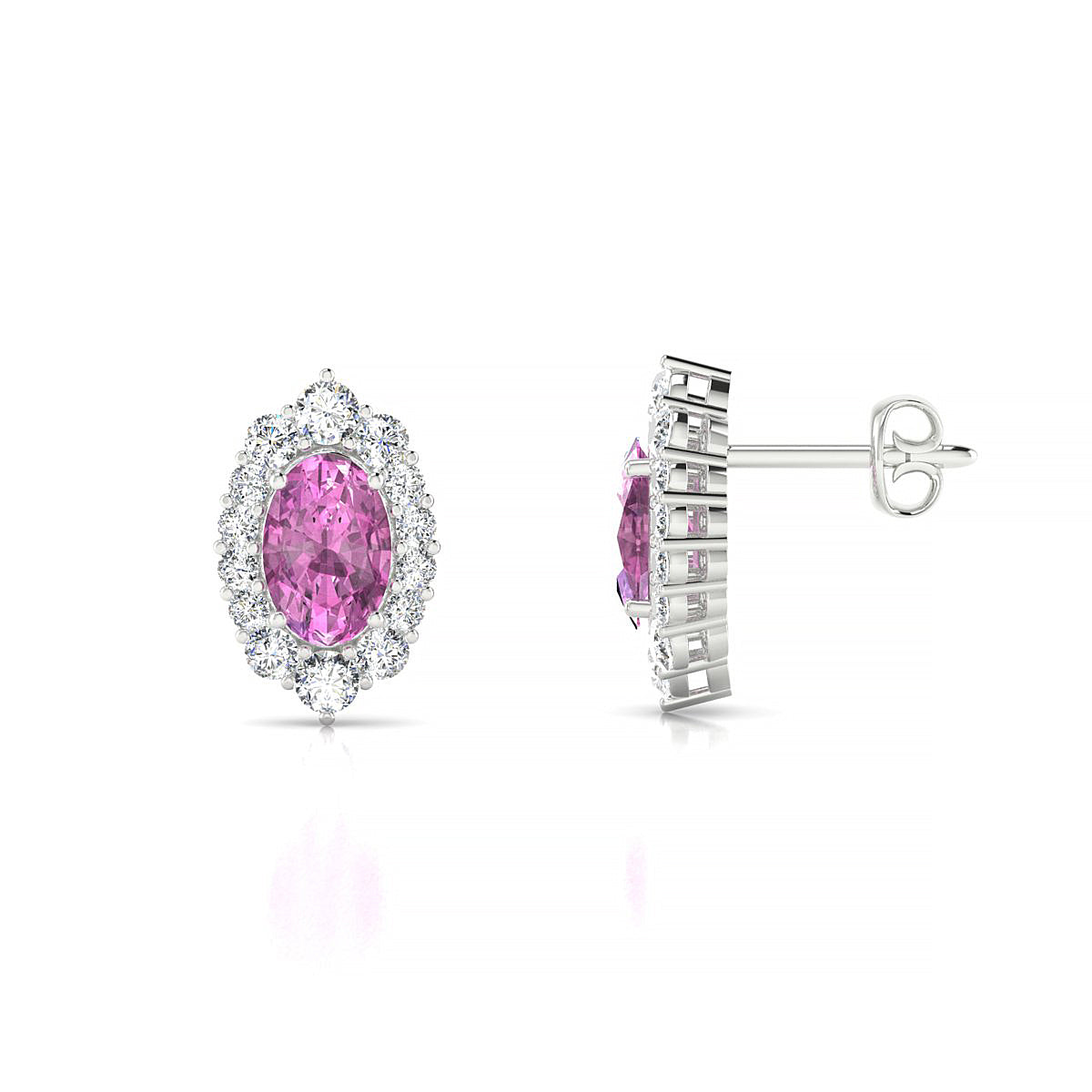 Romance | 18k White Gold 6 x 4 mm Oval Pink Sapphire Earrings