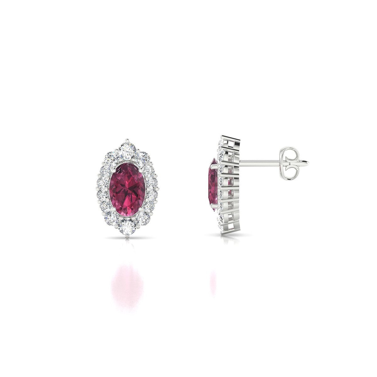 Romance | 18k White Gold 6 x 4 mm Oval Rhodolite Earrings