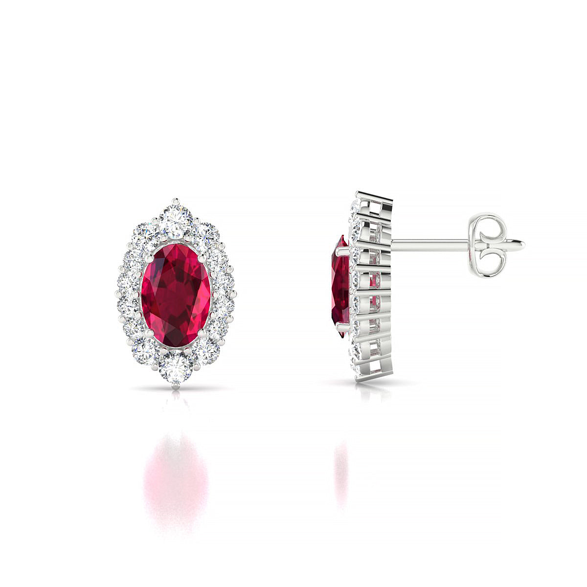 Romance | 18k White Gold 6 x 4 mm Oval Ruby Earrings