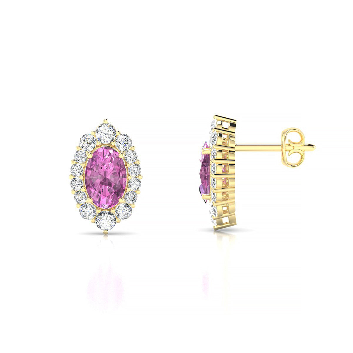 Romance | 18k Yellow Gold 6 x 4 mm Oval Pink Sapphire Earrings