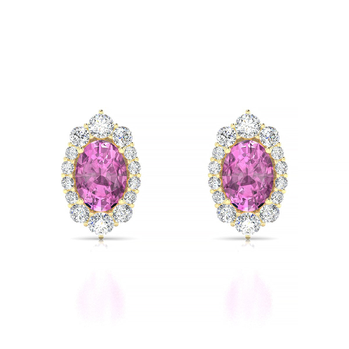 Romance | 18k Yellow Gold 7 x 5 mm Oval Pink Sapphire Earrings