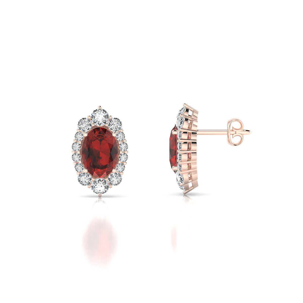 Romance | 18k Rose Gold 7 x 5 mm Oval Garnet Earrings