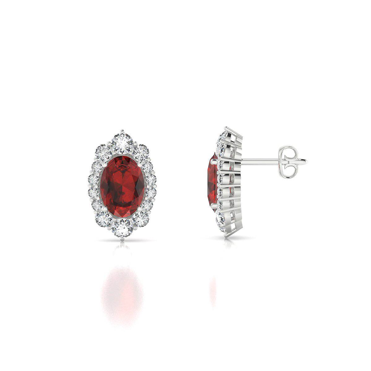 Romance | 18k White Gold 7 x 5 mm Oval Garnet Earrings
