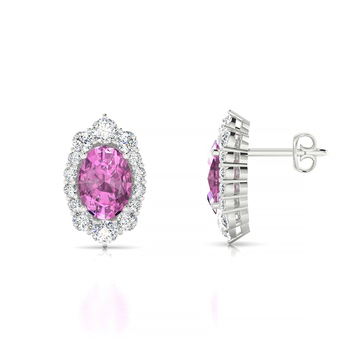 Romance | 18k White Gold 7 x 5 mm Oval Pink Sapphire Earrings