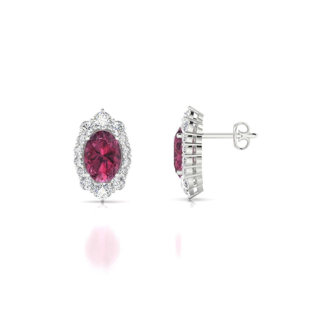 Romance | 18k White Gold 7 x 5 mm Oval Rhodolite Earrings