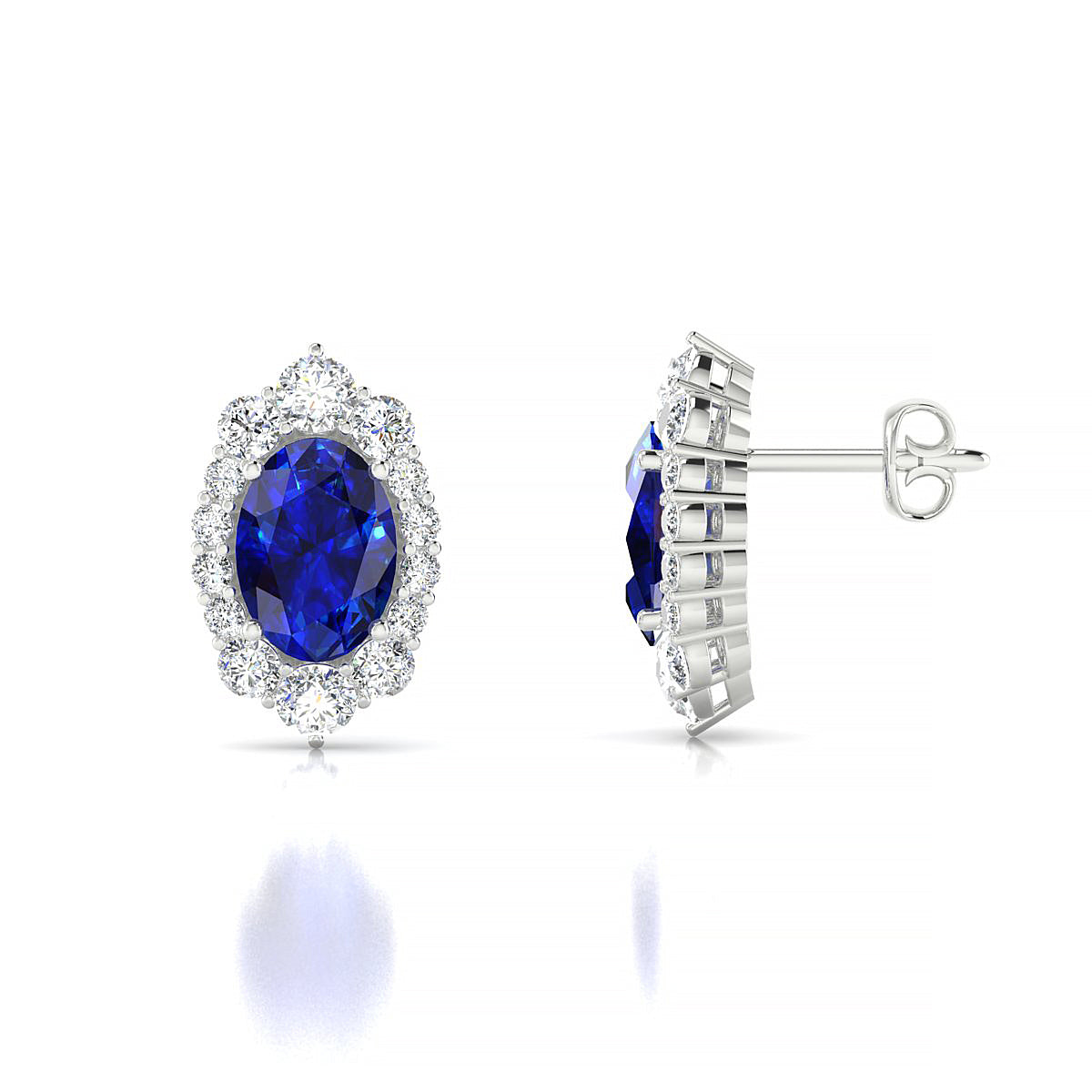 Romance | 18k White Gold 7 x 5 mm Oval Sapphire Earrings